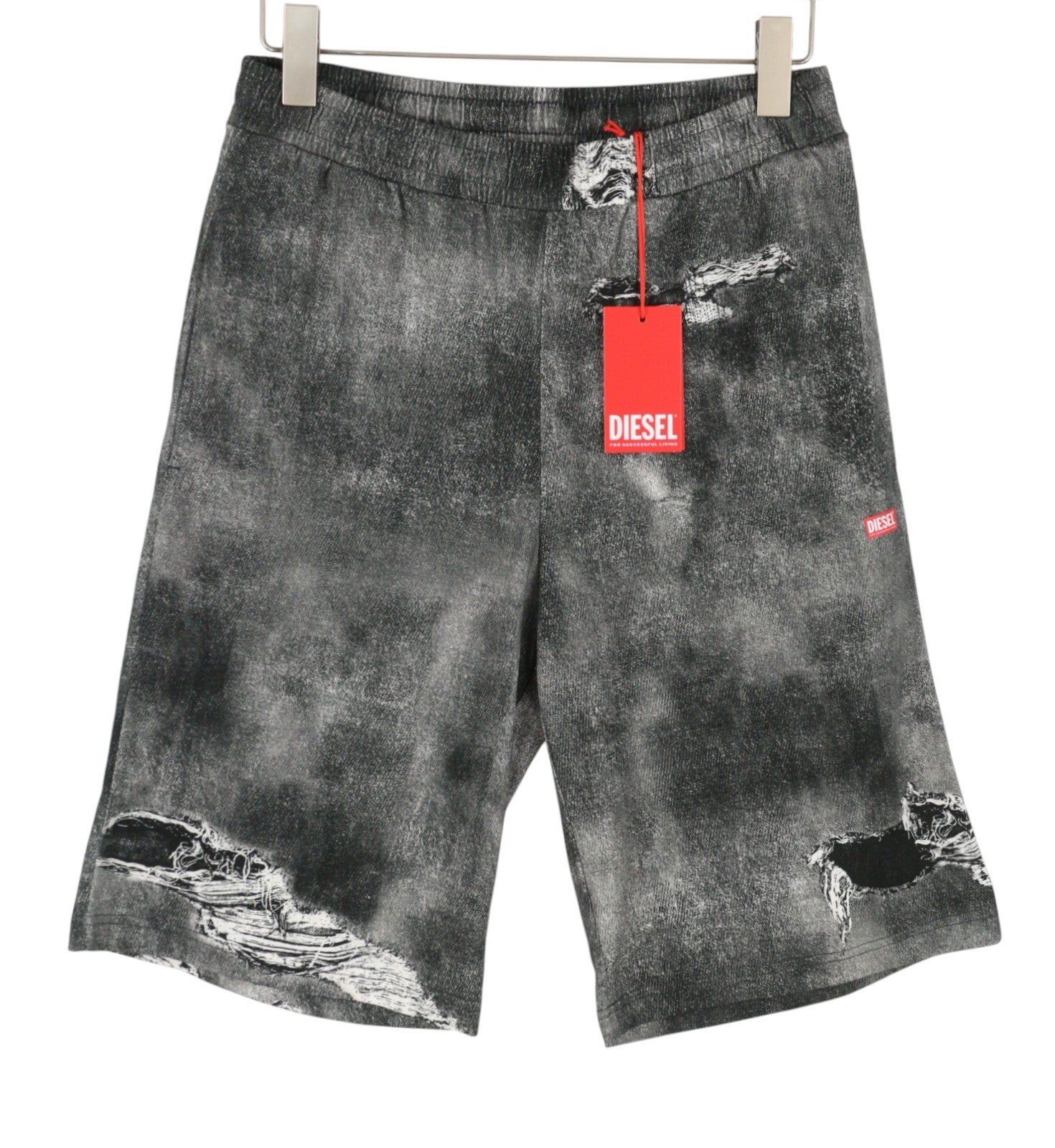 DIESEL P-Ston Men Shorts 2XL Grey Jersey Distress Effect Elastic Waist RRP225