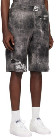 DIESEL P-Ston Men Shorts XL Grey Jersey Distress Effect Elastic Waistband RRP225