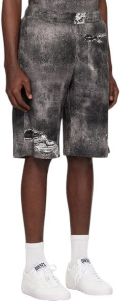 DIESEL P-Ston Men Shorts M Grey Jersey Distress Effect Elastic Waistband RRP225