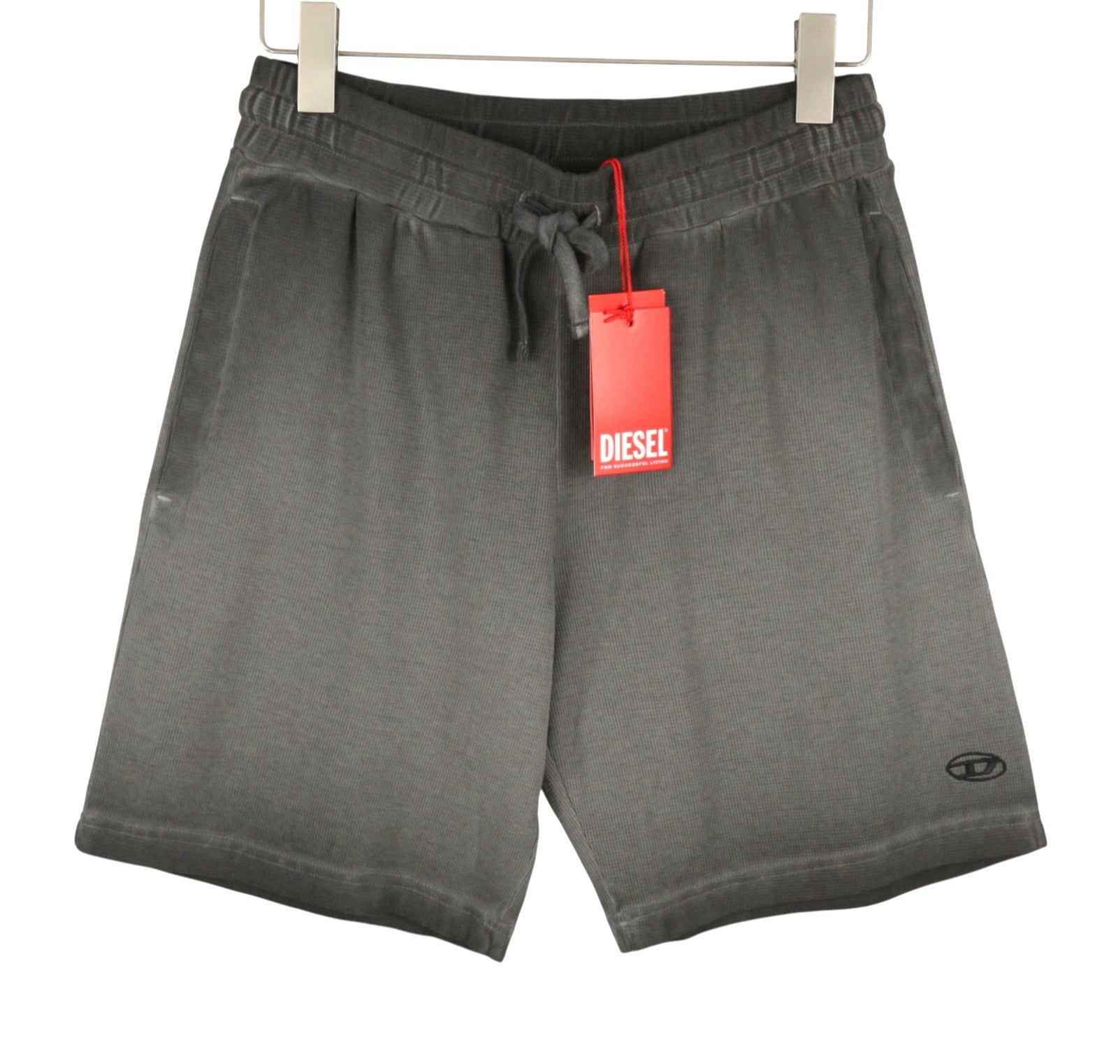 DIESEL P-Stalt-Waf Men Shorts L Grey Faded Look Pique Waffle Knit Cotton
