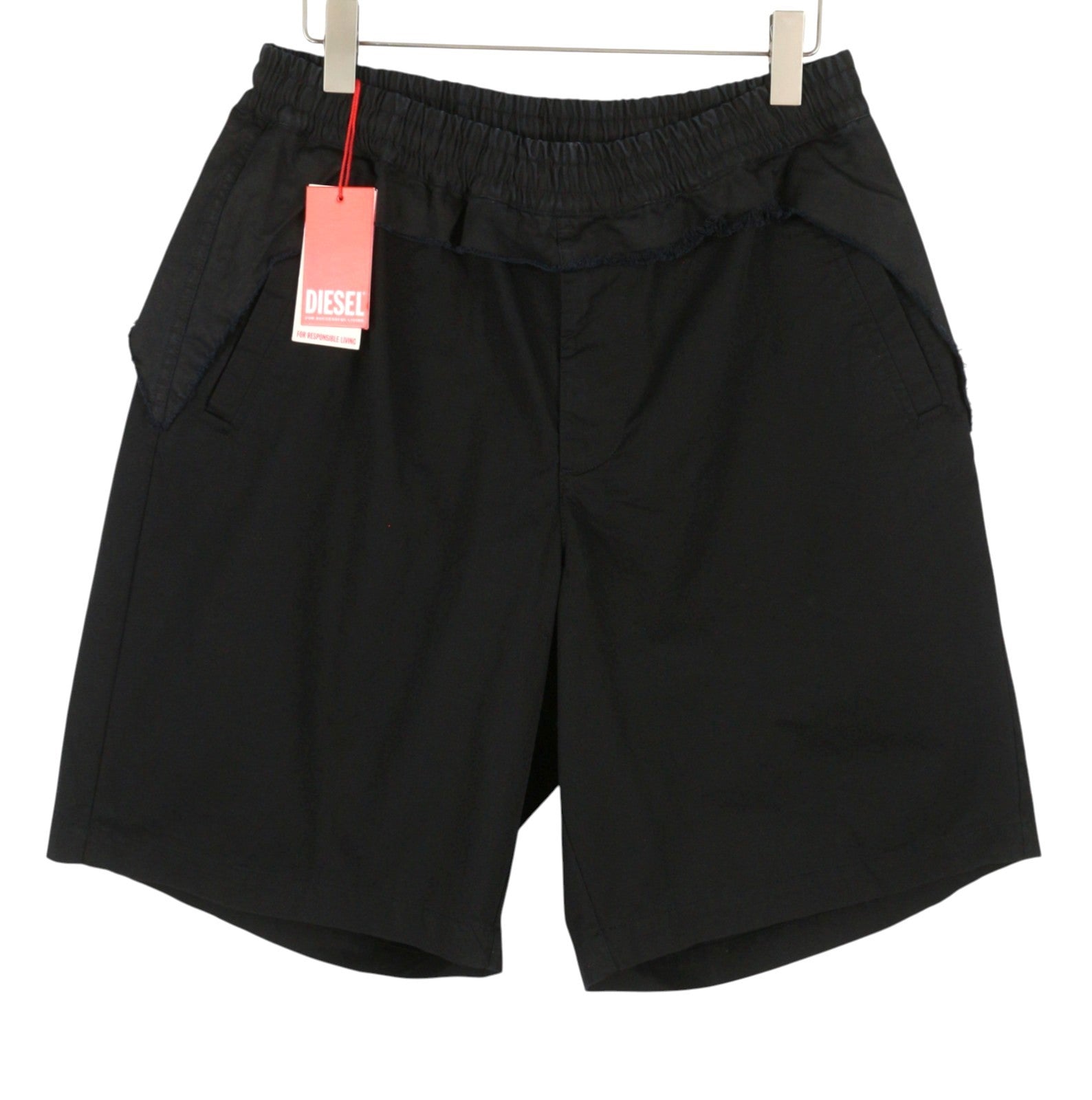 DIESEL P-Gustaf Men Shorts XL Black Relaxed Distressed Pull On RRP195