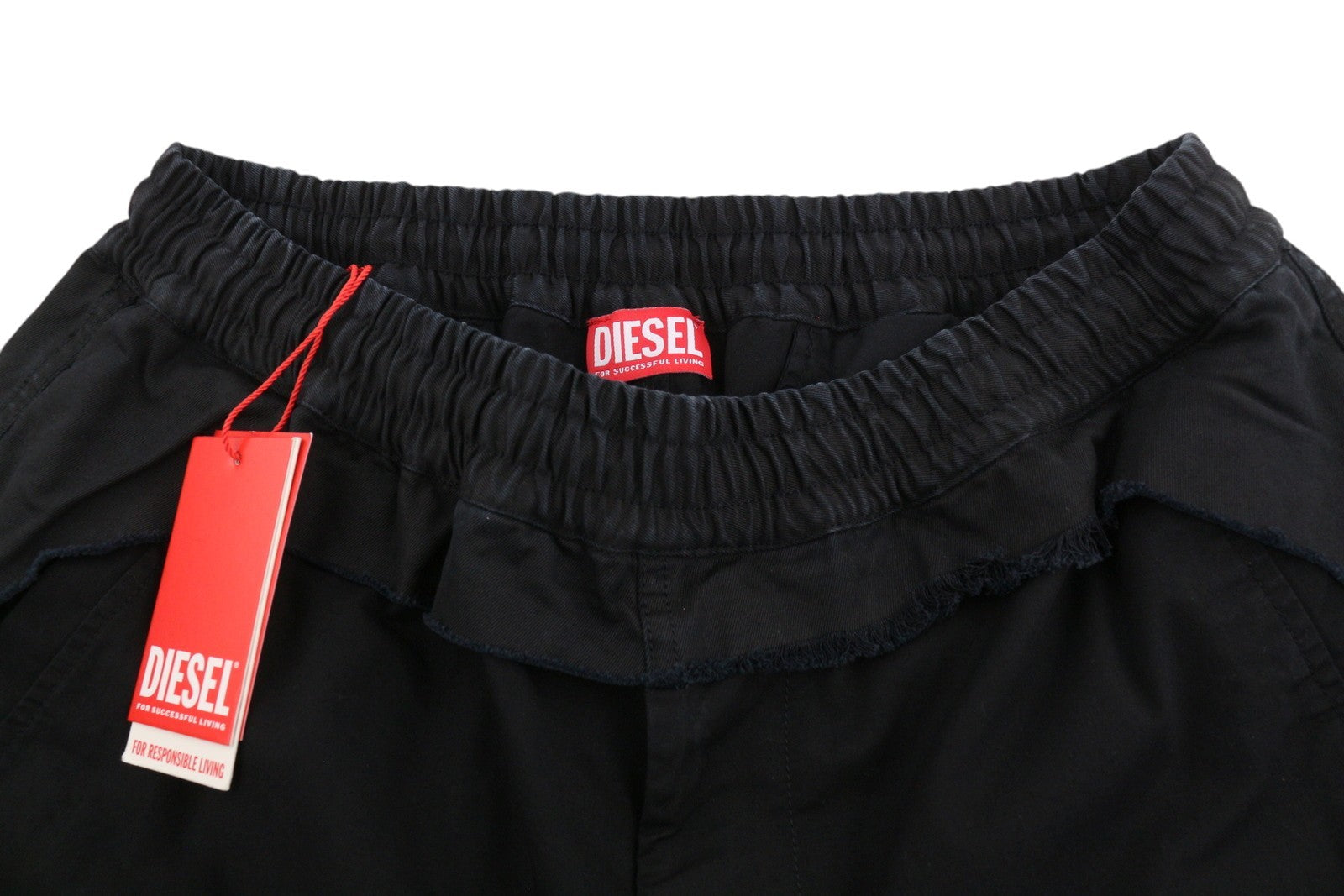 DIESEL P-Gustaf Men Shorts XL Black Relaxed Distressed Pull On RRP195