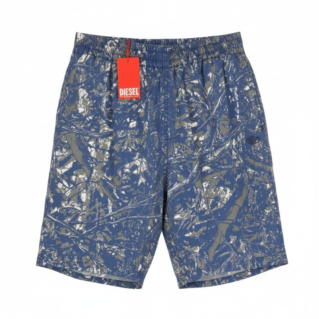 DIESEL P-Opwik-C Men Shorts L Blue All-Over Graphic Print Straight RRP195