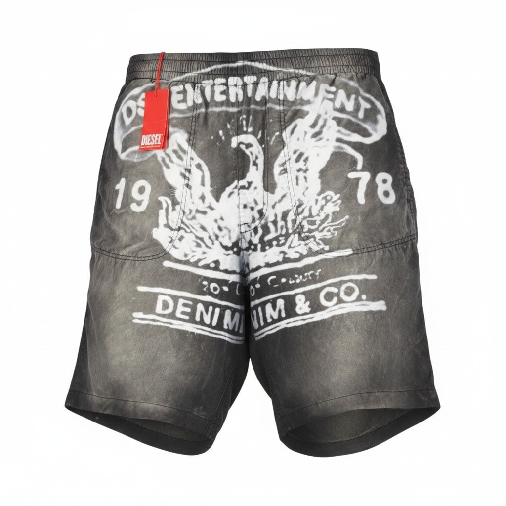 DIESEL P-Eeklo Men Shorts 54 W36 Grey Faded Patterned Loose Fit RRP195