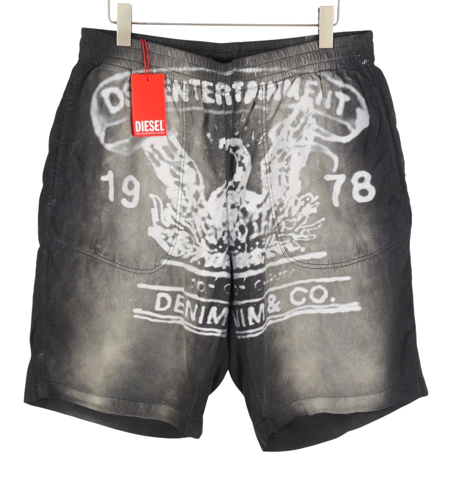 DIESEL P-Eeklo Men Shorts 54 W36 Grey Faded Patterned Loose Fit RRP195