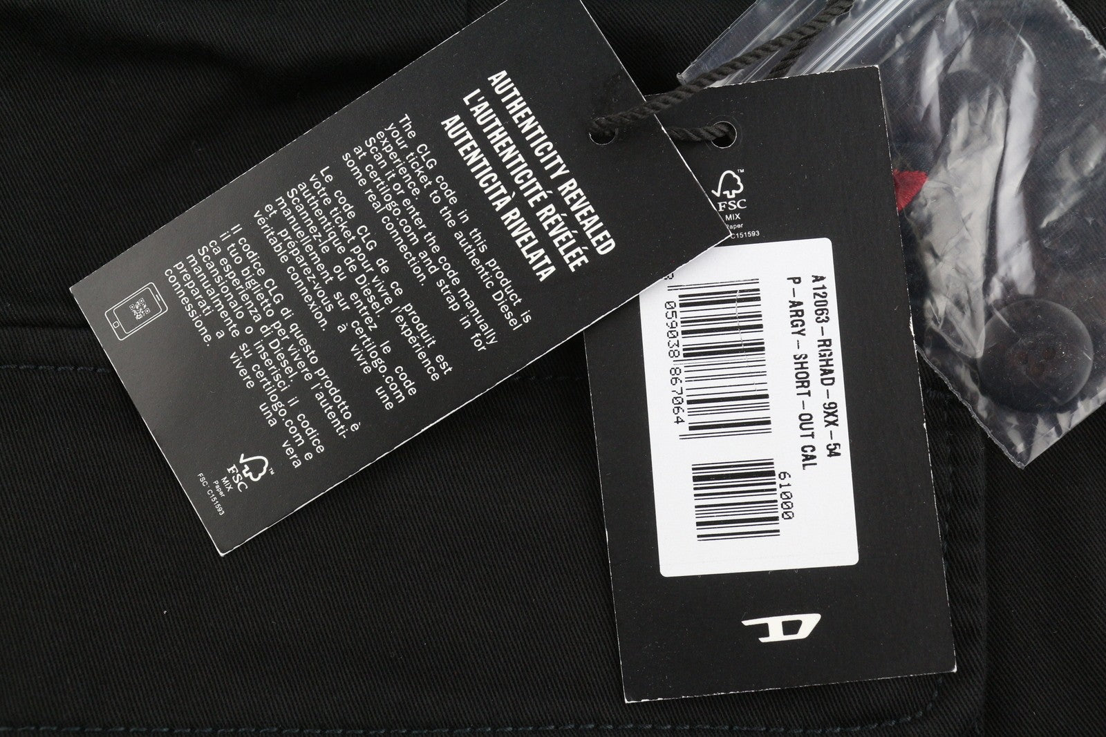 DIESEL P-Argy-Short-Out Men Shorts 54 W39 Black Zip Fly Cargo RRP175