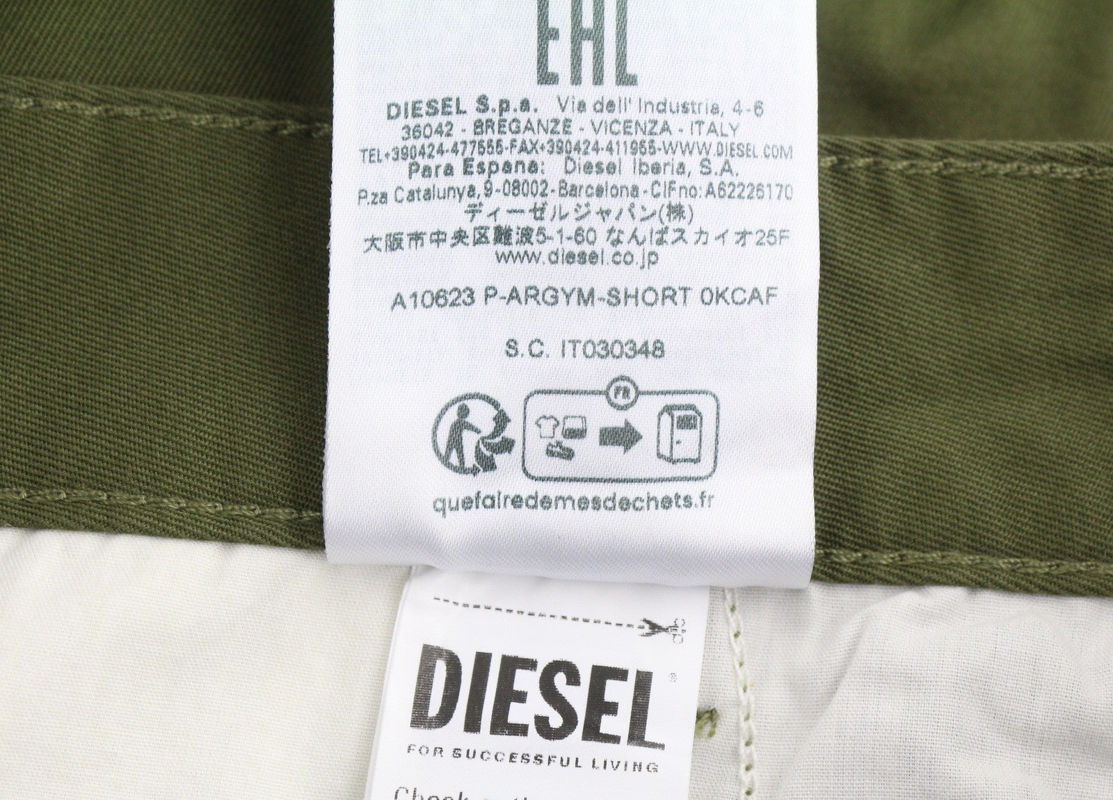 DIESEL P-Argym Men Shorts 52 W37 Khaki Green Zip Fly Cargo RRP175