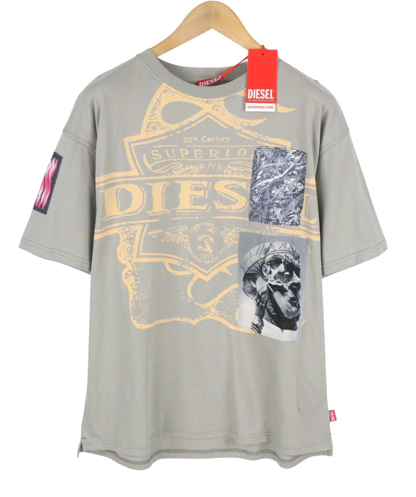 DIESEL T-Boxt-Slits-R8 Men T-Shirt XL Grey Patches Oversized Short Sleeve RRP175