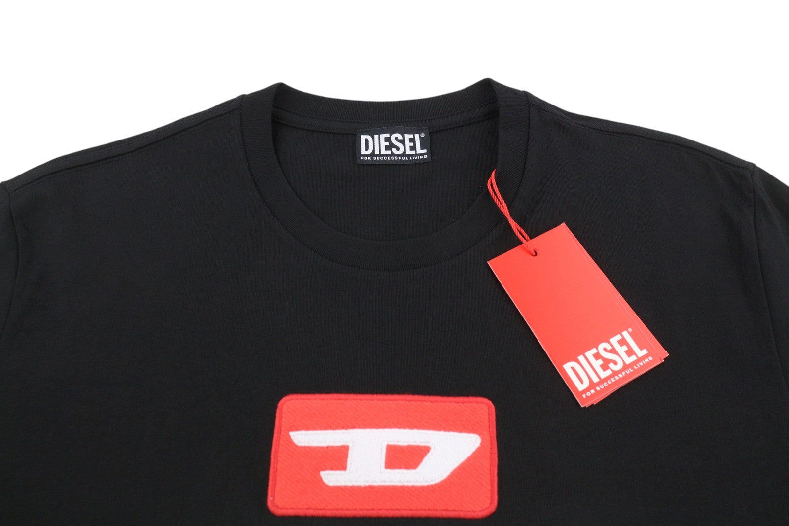 DIESEL T-Diego New D Logo Men T-Shirt XL Black Crew Neck Pull On Short Sleeve