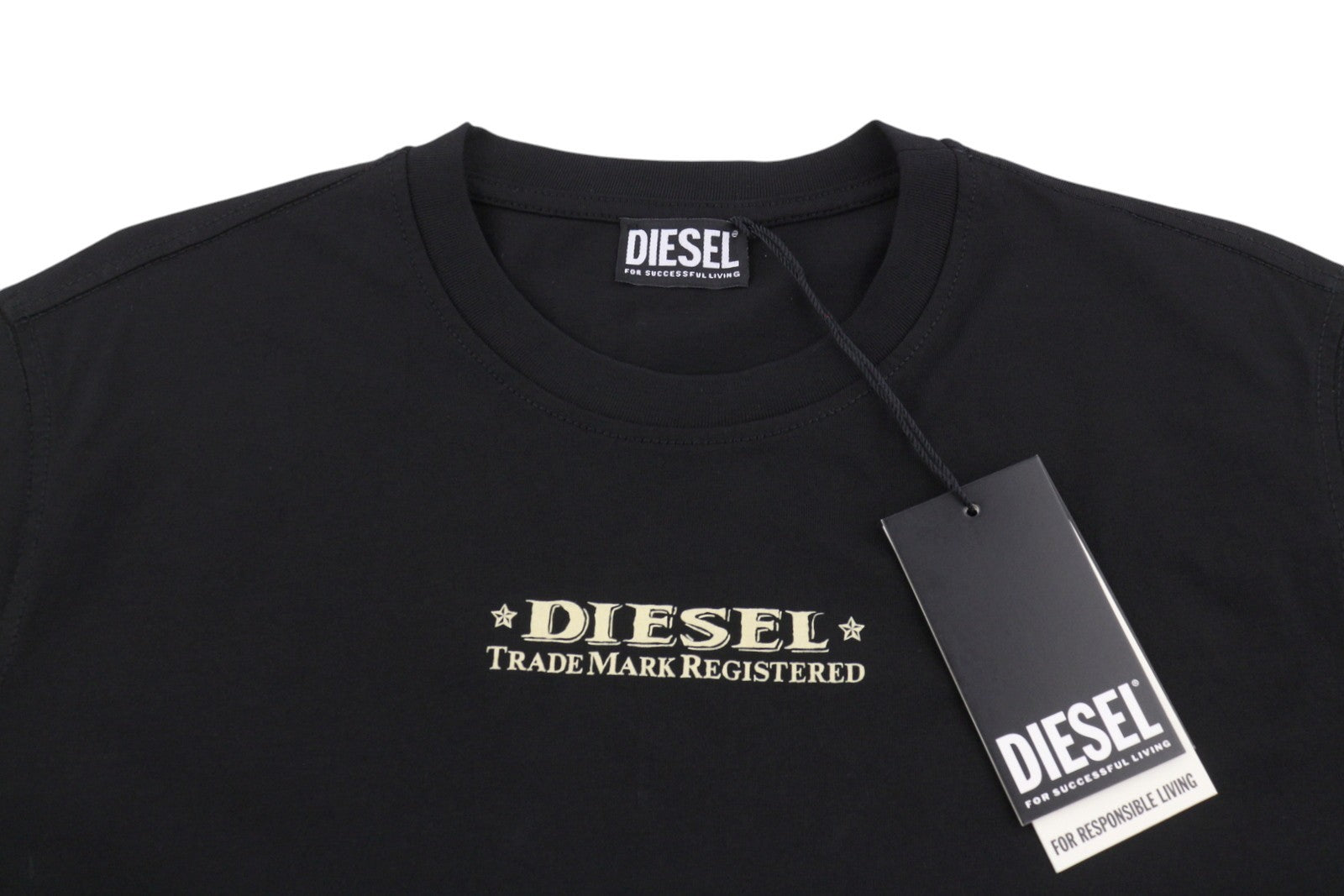 DIESEL T-Just-L4 Men T-Shirt L Black Crew Neck Cotton Pull On Short Sleeve