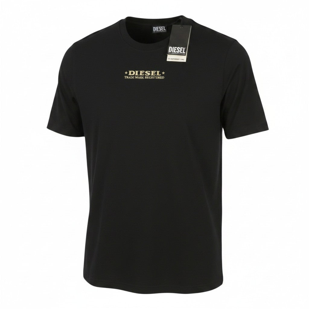 DIESEL T-Just-L4 Men T-Shirt M Black Crew Neck Cotton Pull On Short Sleeve
