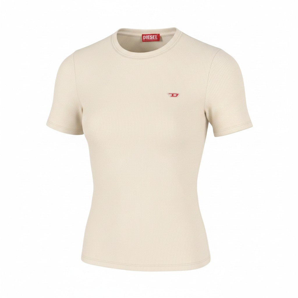 DIESEL JP-T-Ribber-Round-D Women T-Shirt L Beige Washed Japan Fitted RRP150