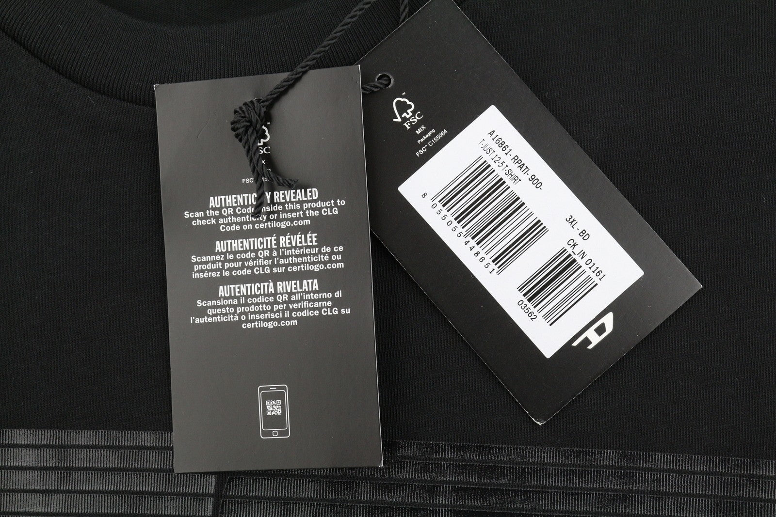 DIESEL T-Just 12-5 Men T-Shirt 3XL Black Cotton Tricot Crew Neck Short Sleeve