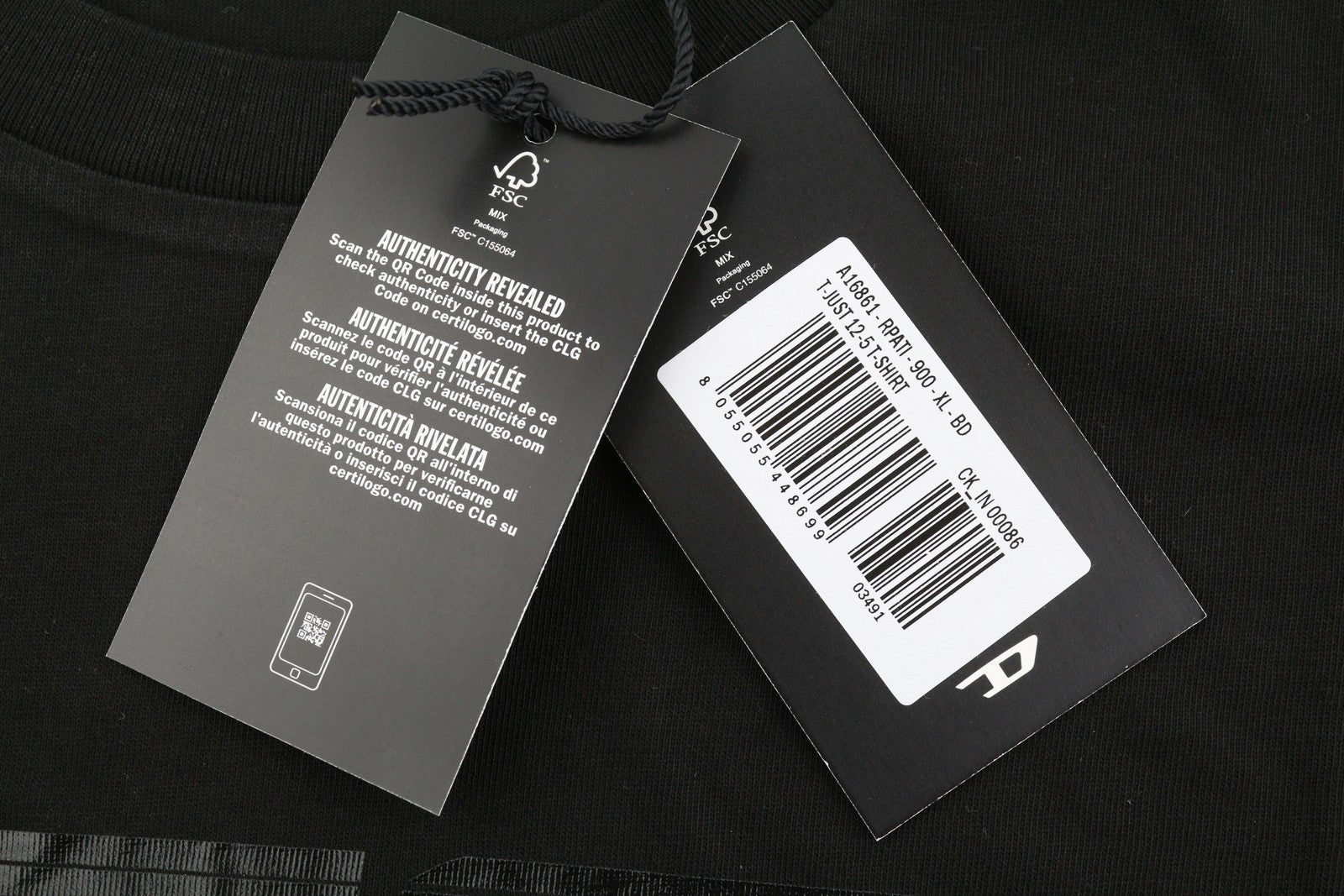 DIESEL T-Just 12-5 Men T-Shirt XL Black Cotton Tricot Crew Neck Short Sleeve