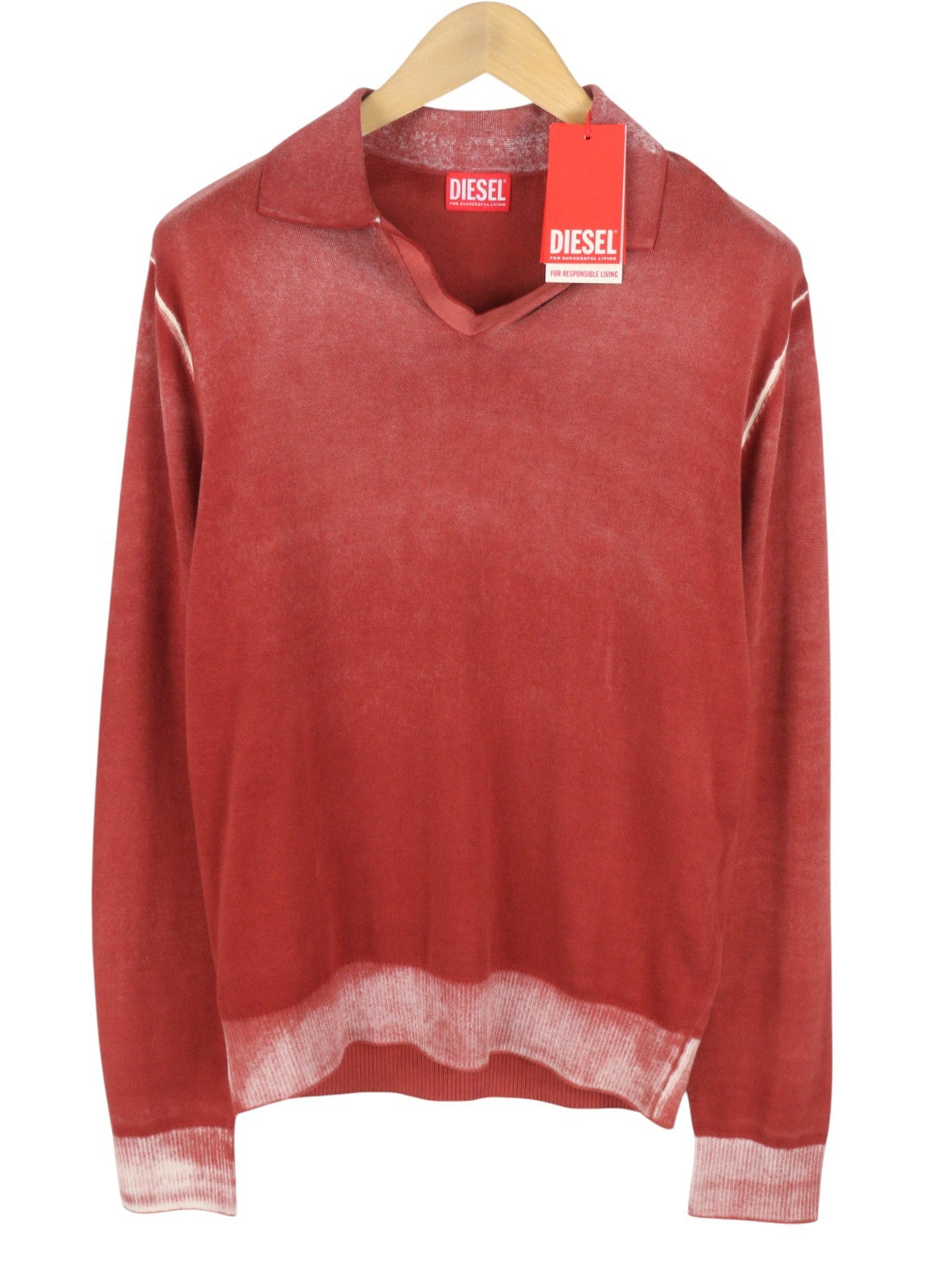 DIESEL K-Lorenzo Men Jumper XL Red Faded Cotton Knit Polo Pull On RRP250