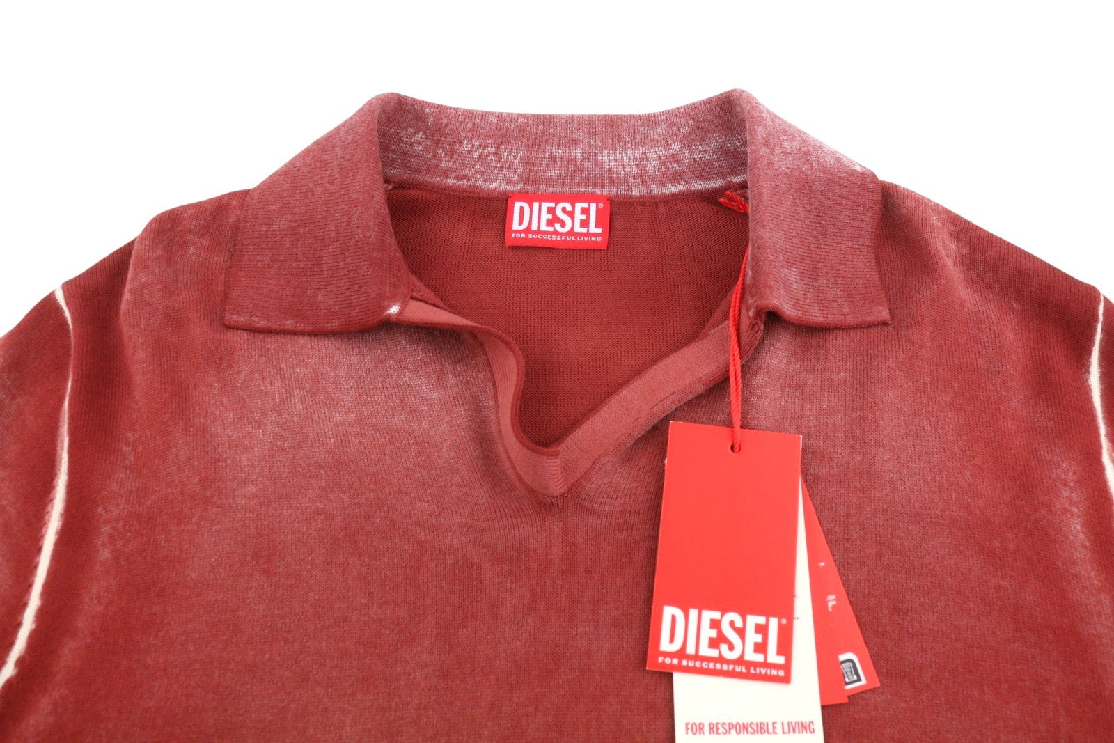 DIESEL K-Lorenzo Men Jumper L Red Faded Cotton Knit Polo Pull On RRP250