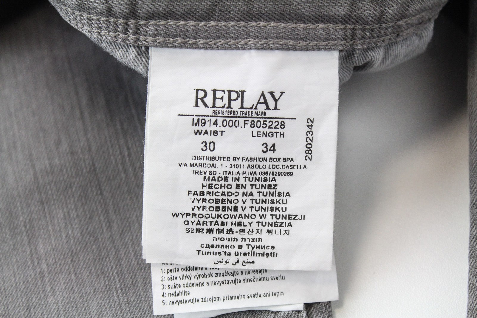 REPLAY Anbass Men Jeans W30/L34 Grey Slim Fit Cotton Stretch 5-Pocket Casual