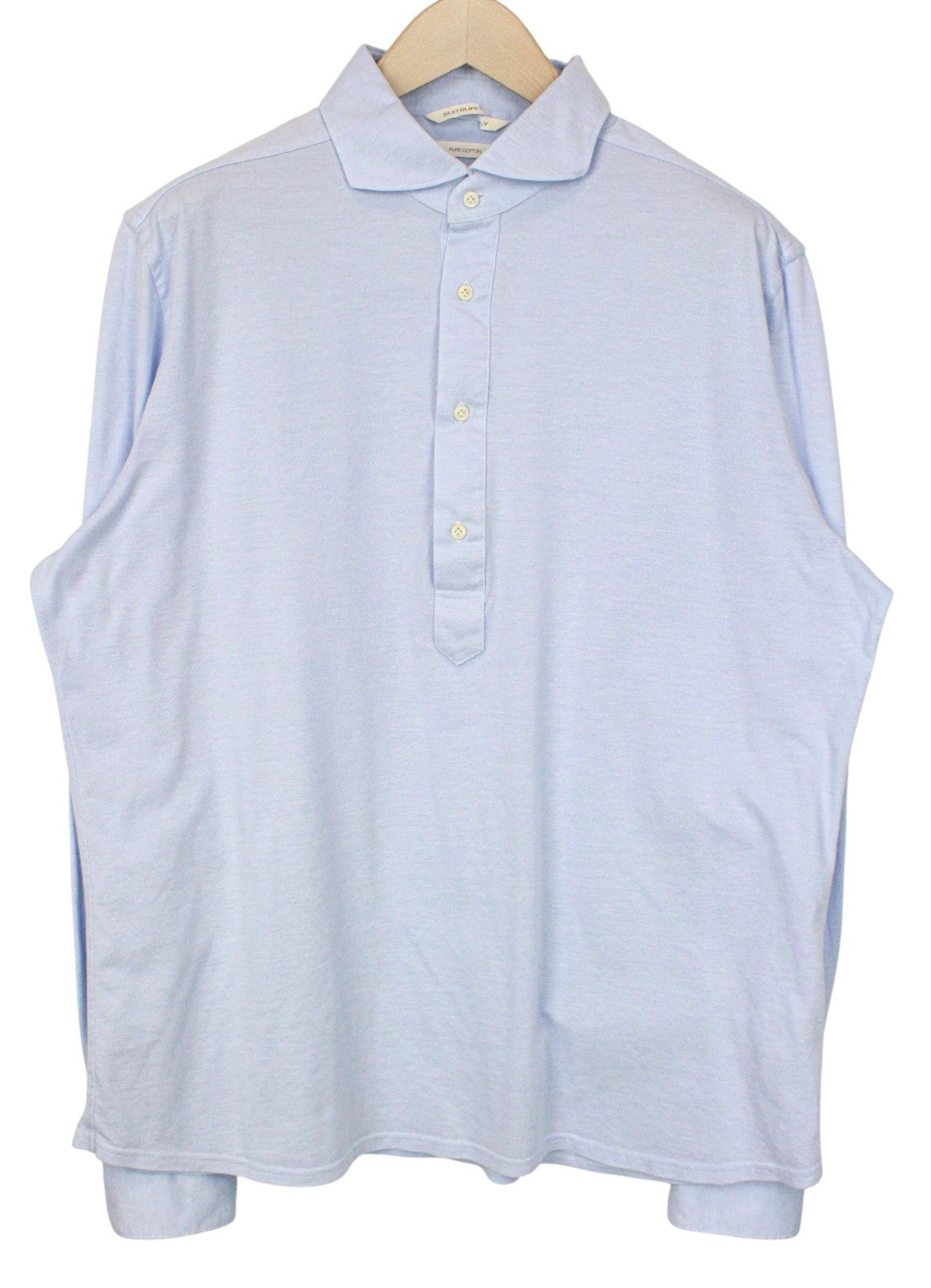 SUITSUPPLY Men T-Shirt 45/46/17 3/4/18 Extra Slim Blue Cotton Long Sleeved Polo