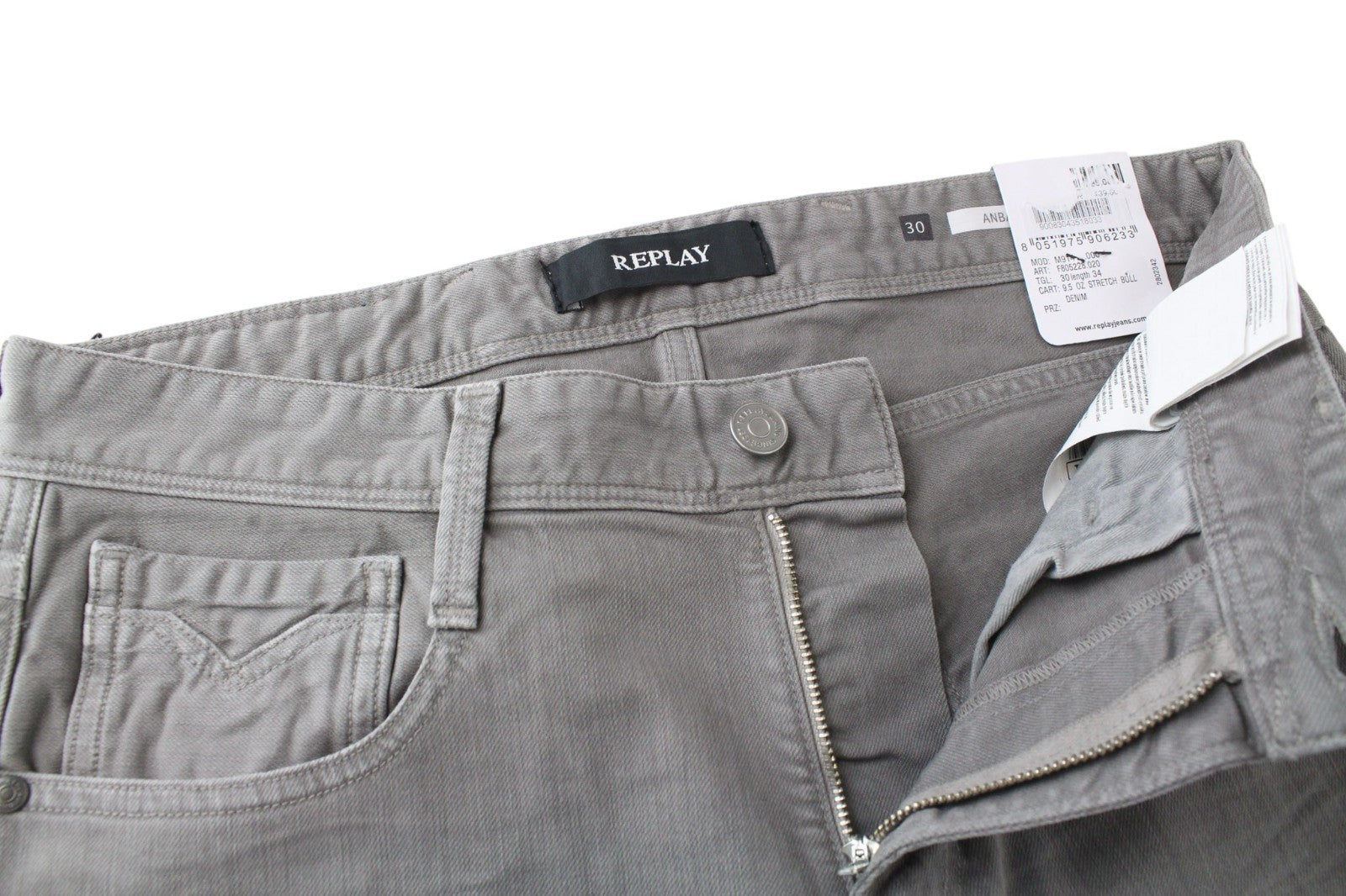 REPLAY Anbass Men Jeans W30/L34 Slim Fit Denim Cotton Stretch Grey