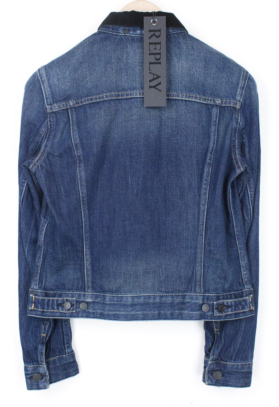 REPLAY Women Jacket S Washed Blue Collared Cotton Long Sleeve Cropped Denim