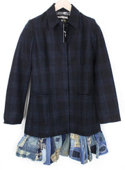 DESIGUAL Snowrobot Women Coat 38 Blue Wool Cotton Blend Checked Single-Breasted