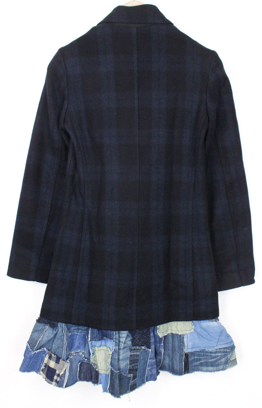 DESIGUAL Snowrobot Women Coat 38 Blue Wool Cotton Blend Checked Single-Breasted