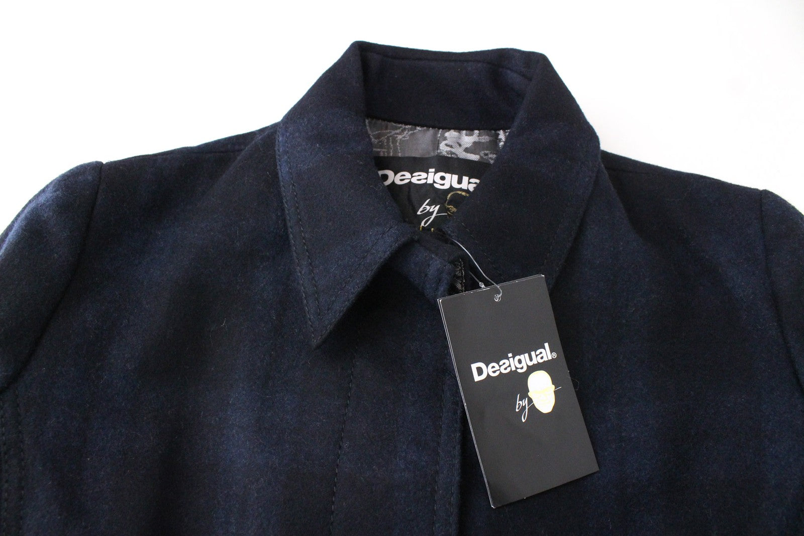 DESIGUAL Snowrobot Women Coat 38 Blue Wool Cotton Blend Checked Single-Breasted