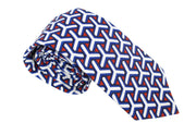 SUITSUPPLY Men Tie 148 x 8 cm Blue White Red Patterned Pointed-End Linen Cotton