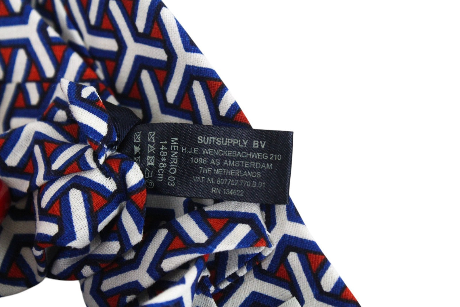 SUITSUPPLY Men Tie 148 x 8 cm Blue White Red Patterned Pointed-End Linen Cotton