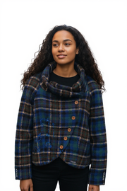 DESIGUAL Mula Women Coat EU38 Blue Check Embroidered Wool Blend Designer Logo