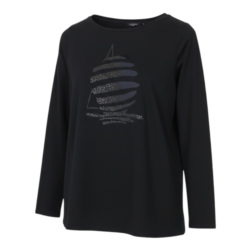 MARINA YACHTING Men T-Shirt S Black Pull On Crew Neck Rhinestones Logo Cotton