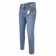 DESIGUAL Coll_Rep Men Jeans W34 Mid Blue Leather-Patch Zip-Fly Stretch Classic