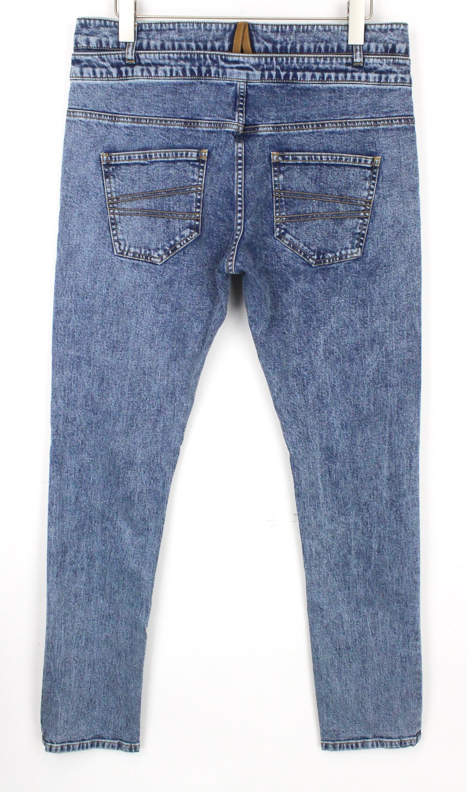 DESIGUAL Coll_Rep Men Jeans W34 Mid Blue Leather-Patch Zip-Fly Stretch Classic