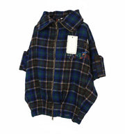 DESIGUAL Women Coat EU42 Blue Tartan Check Oversize Wool Kimono Embroidery