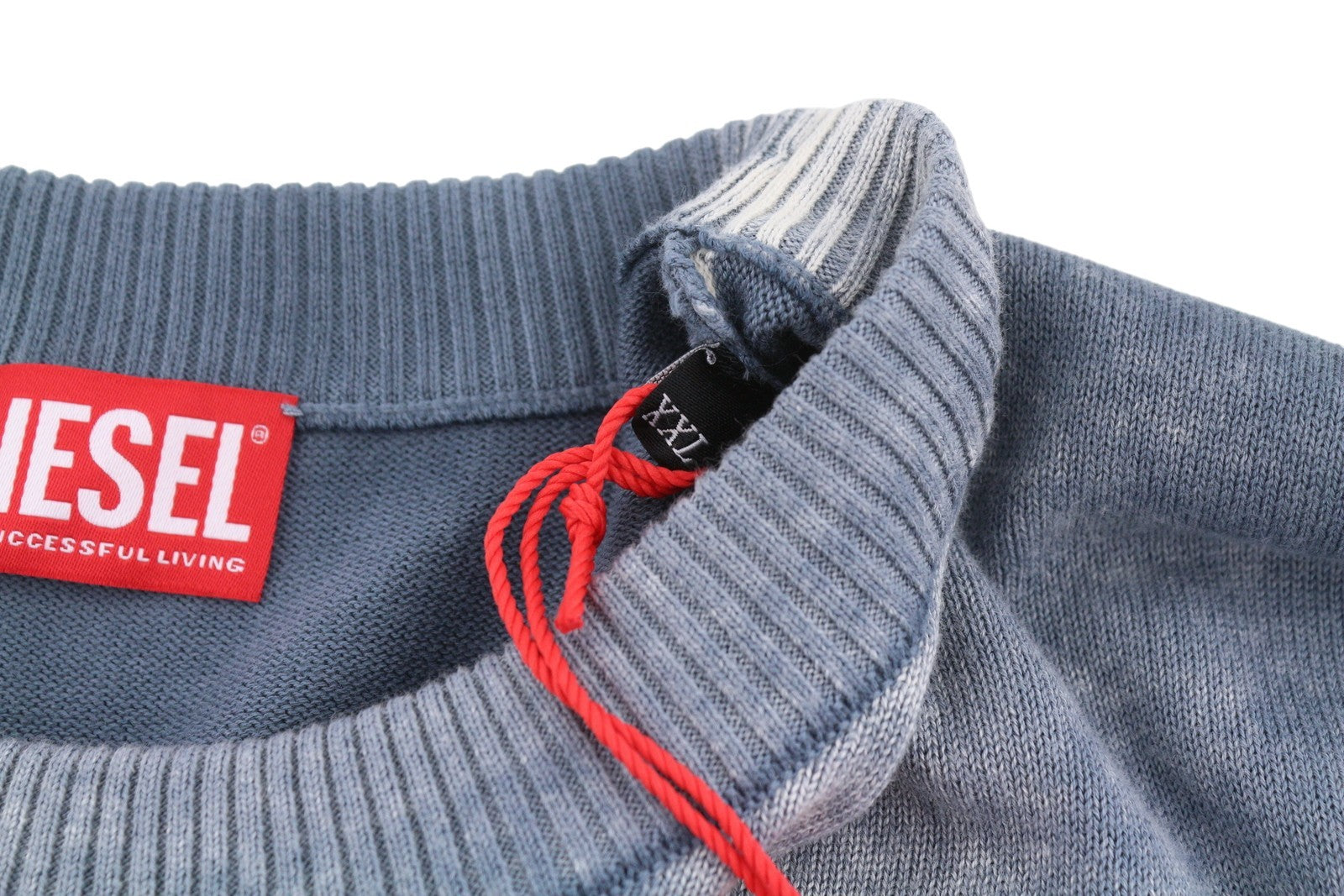 DIESEL K-Larence-B Men Jumper 2XL Blue Faded Cotton Knit Pull On RRP225