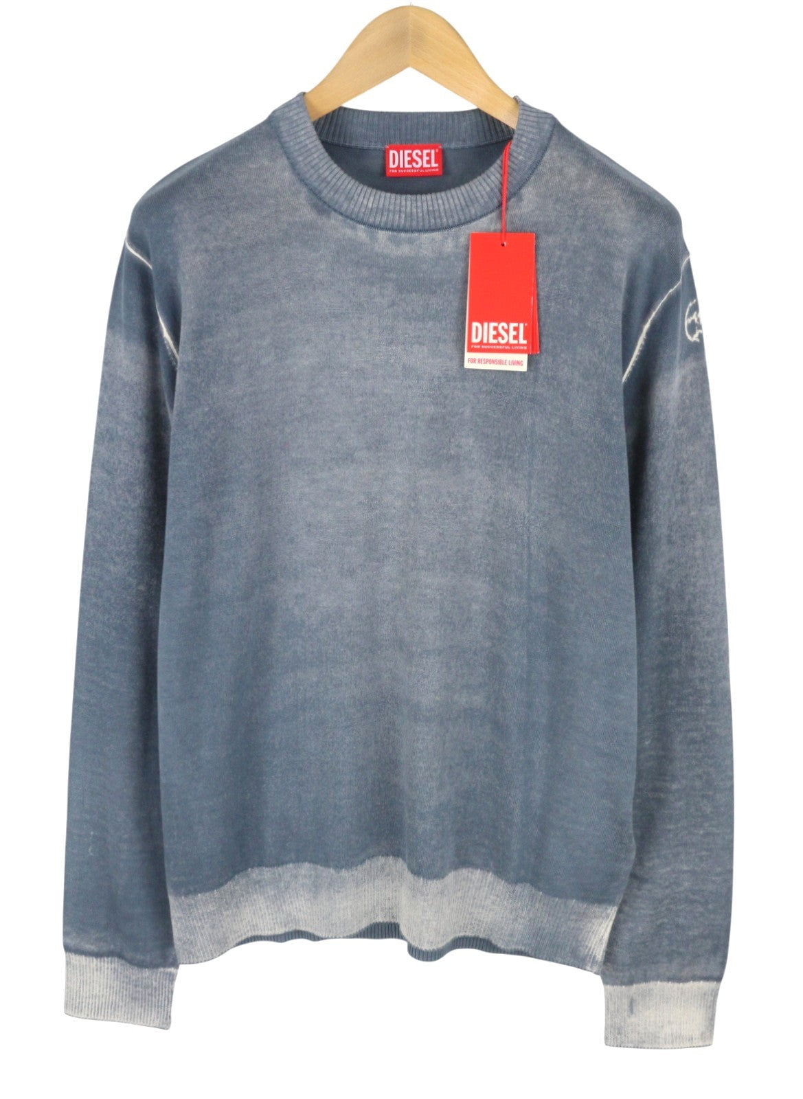 DIESEL K-Larence-B Men Jumper XL Blue Faded Cotton Knit Pull On RRP225
