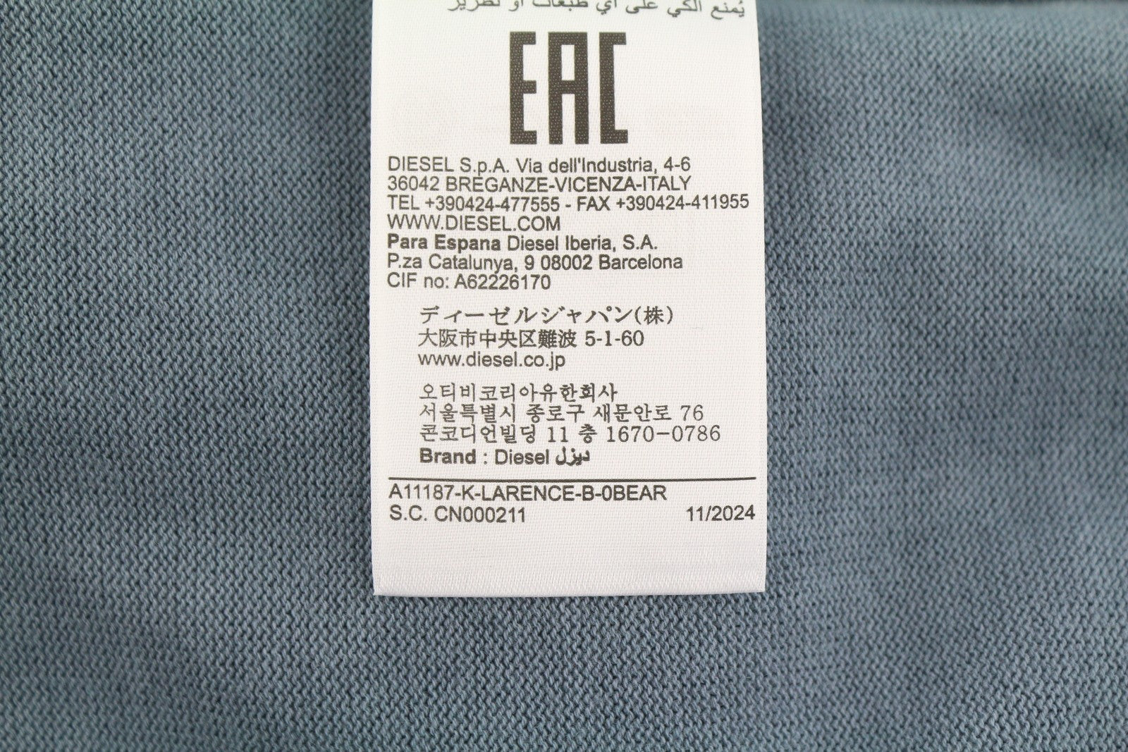 DIESEL K-Larence-B Men Jumper L Blue Faded Cotton Knitted Pull On RRP225