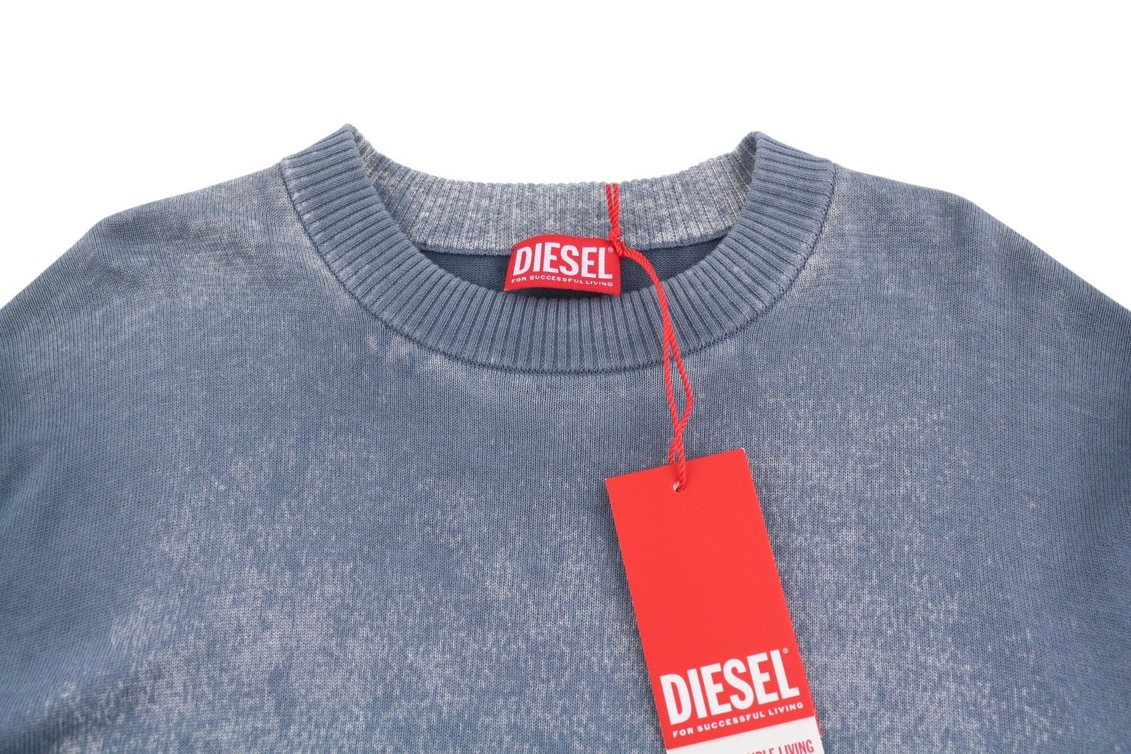 DIESEL K-Larence-B Men Jumper L Blue Faded Cotton Knit Pull On RRP225