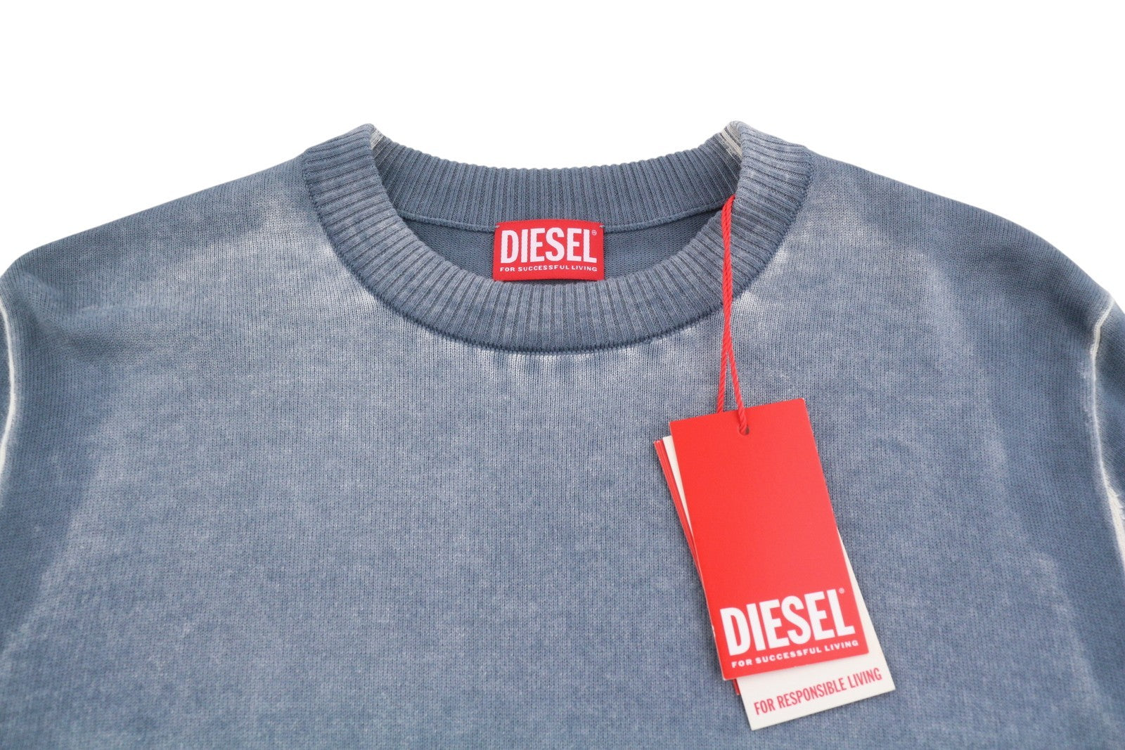 DIESEL K-Larence-B Men Jumper M Blue Faded Cotton Knit Pull On RRP225