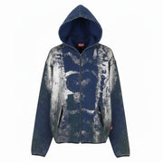 DIESEL S-Loxty-Zip Men Hoodie XL Blue All-Over Graphic Print Full Zip RRP350