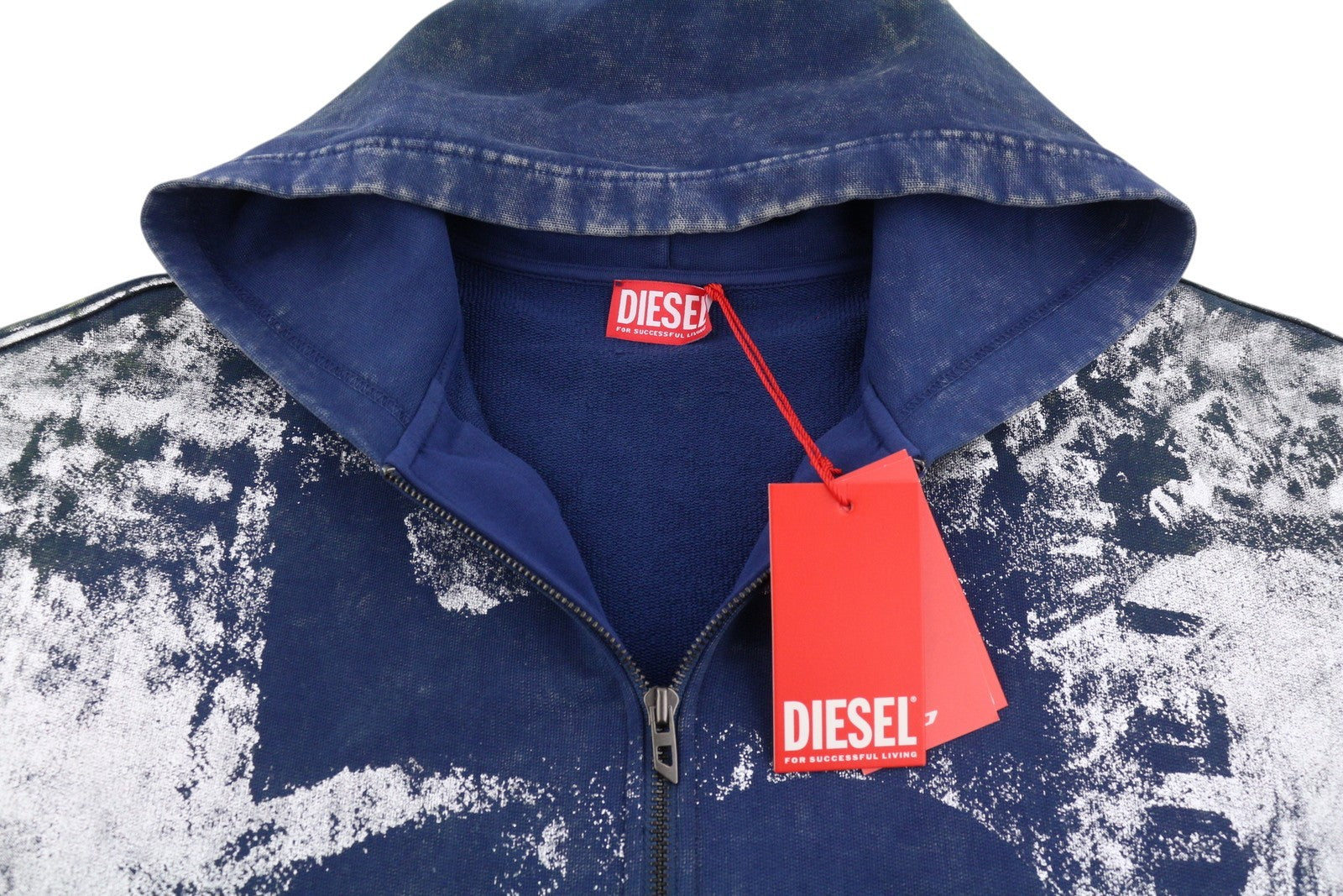 DIESEL S-Loxty-Zip Men Hoodie XL Blue All-Over Graphic Print Full Zip RRP350