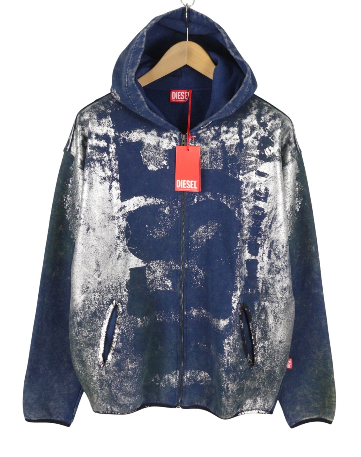 DIESEL S-Loxty-Zip Men Hoodie M Blue All-Over Graphic Print Full Zip RRP350