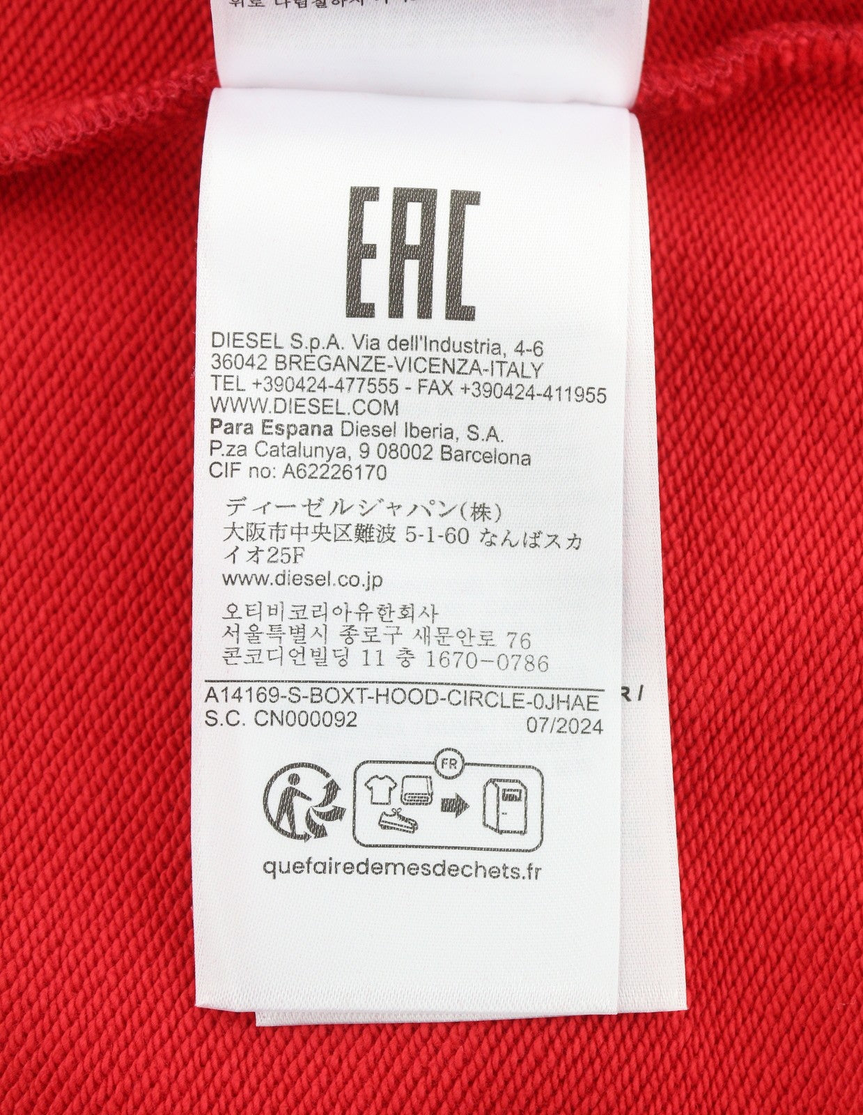 DIESEL S-Boxt-Hood-Circle Men Hoodie L Red Long Sleeve Pull On RRP185