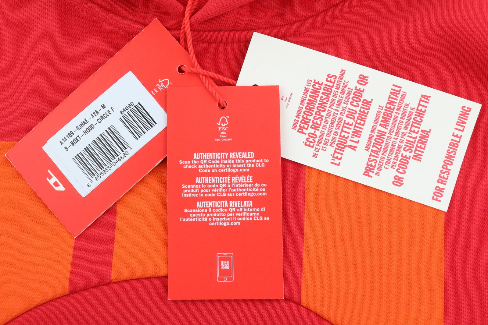 DIESEL S-Boxt-Hood-Circle Men Hoodie M Red Long Sleeve Pull On RRP185