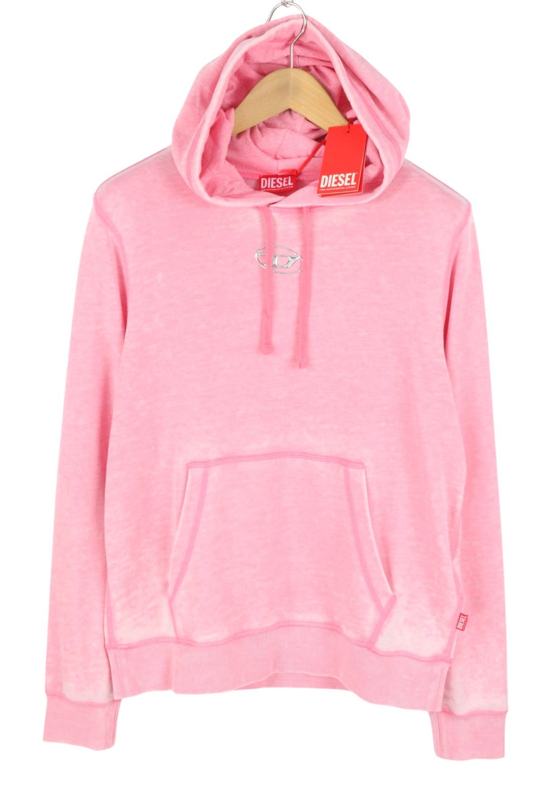 DIESEL S-Ginn-Hood-Pak Men Hoodie M Pink Faded Kangaroo Pocket Pull On RRP250