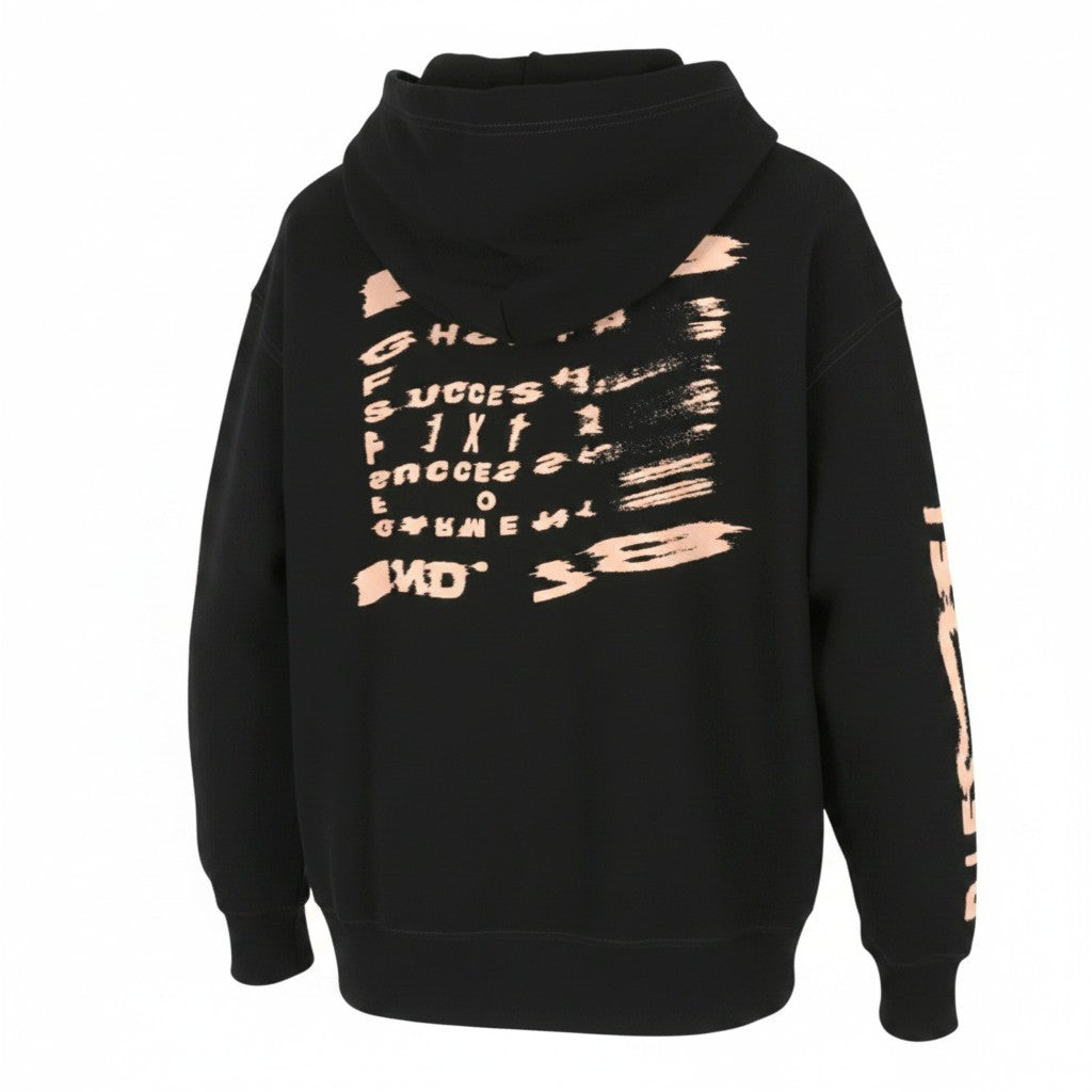 DIESEL S-Macs-Hood-G7 Men Hoodie M Black Patterned Kangaroo Pocket RRP175