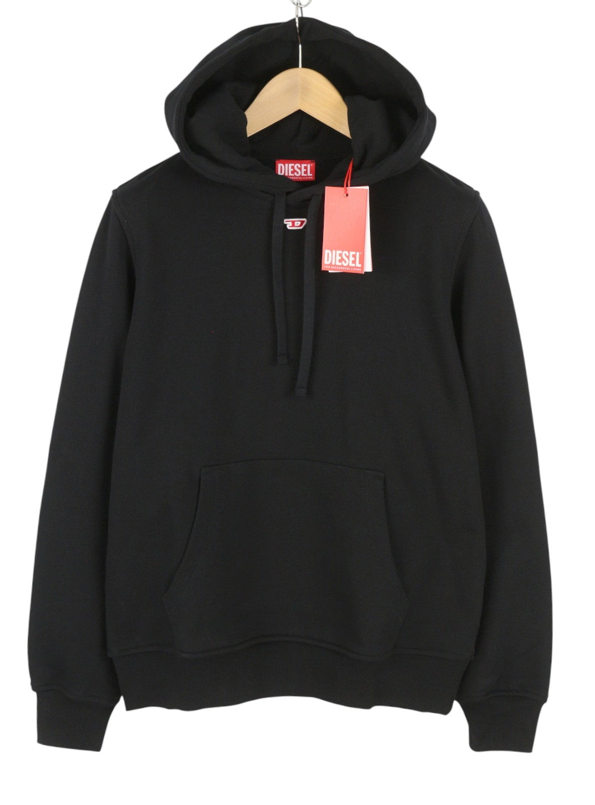 DIESEL S-Ginn-Hood-D Men Hoodie L Black Kangaroo Pocket Pull On RRP175
