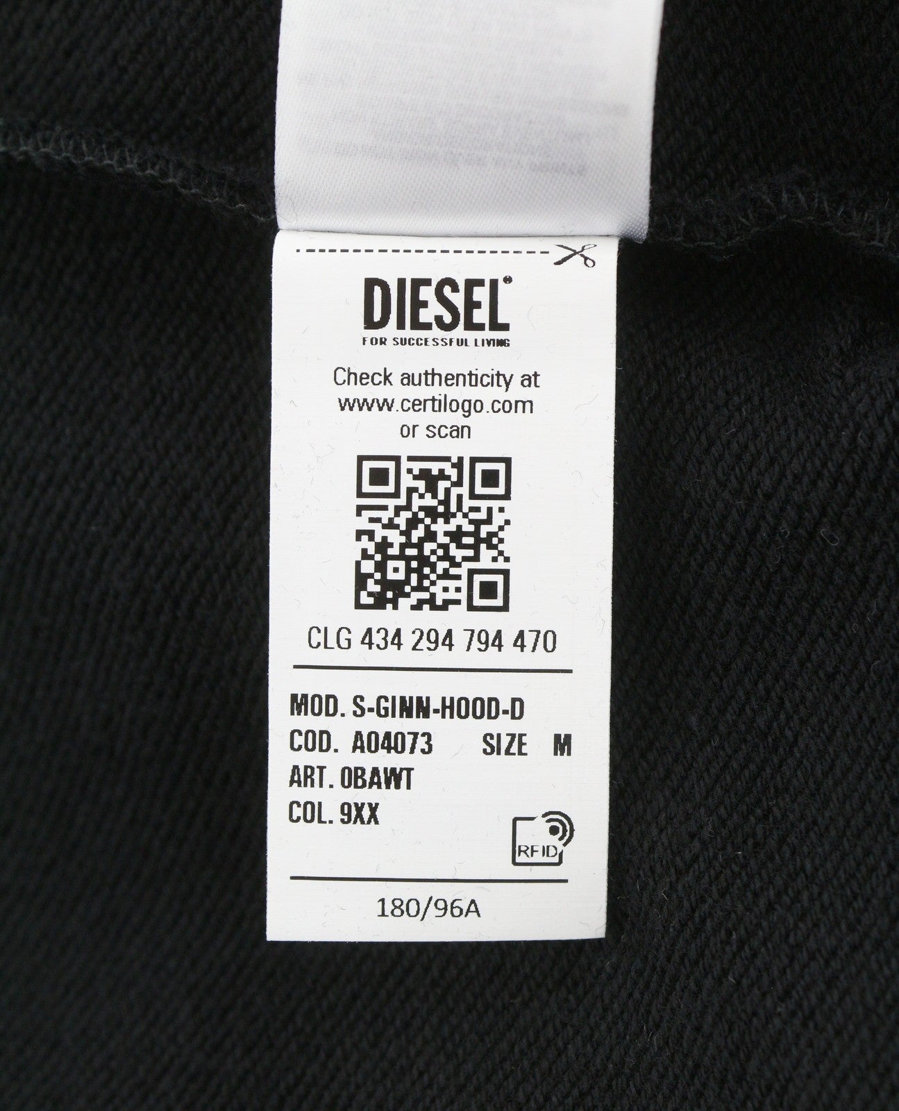 DIESEL S-Ginn-Hood-D Men Hoodie M Black Kangaroo Pocket Pull On RRP175
