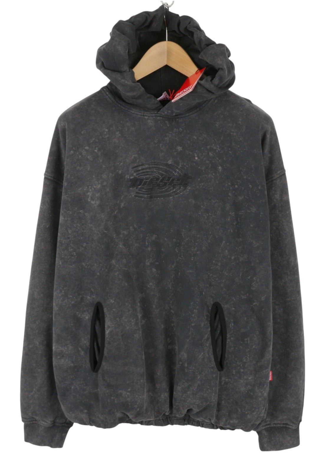 DIESEL S-Boxstic-Hood Men Hoodie XL Grey Acid Washed Oversized Unisex RRP295