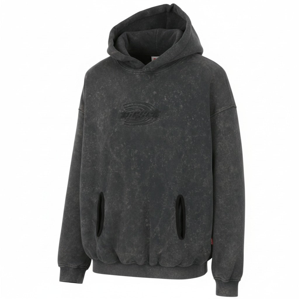 DIESEL S-Boxstic-Hood Men Hoodie L Grey Acid Washed Oversized Fit Unisex RRP295